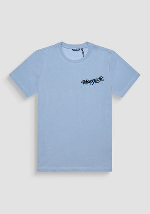 T-SHIRT REGULAR FIT AQUA DE JERSEY ALGODÓN CON LOGOTIPO DE "MONSIEUR"