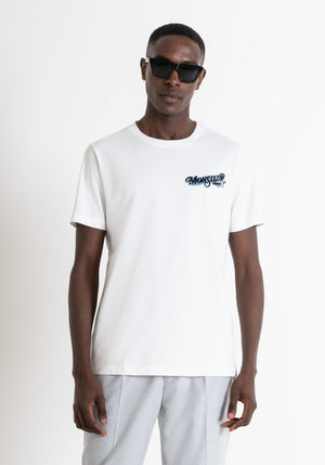 T-SHIRT REGULAR FIT BLANCA DE JERSEY ALGODÓN CON LOGOTIPO DE "MONSIEUR"