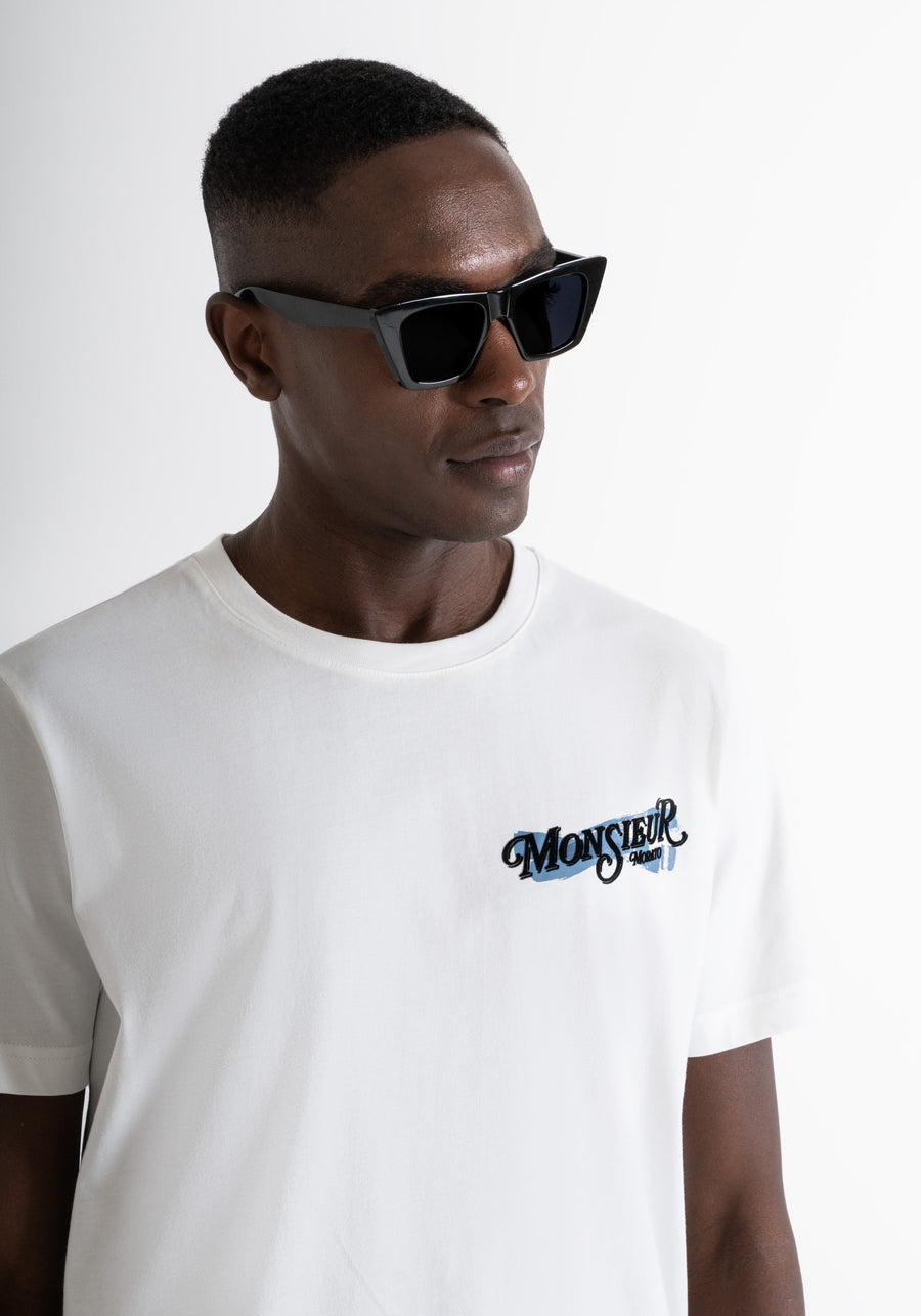 T-SHIRT REGULAR FIT BLANCA DE JERSEY ALGODÓN CON LOGOTIPO DE "MONSIEUR"