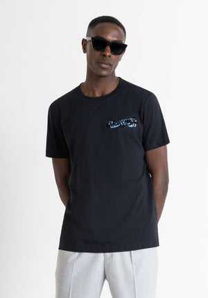 T-SHIRT REGULAR FIT NEGRA DE JERSEY ALGODÓN CON LOGOTIPO DE "MONSIEUR"