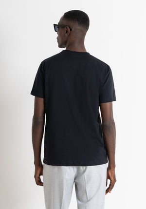 T-SHIRT REGULAR FIT NEGRA DE JERSEY ALGODÓN CON LOGOTIPO DE "MONSIEUR"