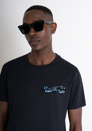 T-SHIRT REGULAR FIT NEGRA DE JERSEY ALGODÓN CON LOGOTIPO DE "MONSIEUR"