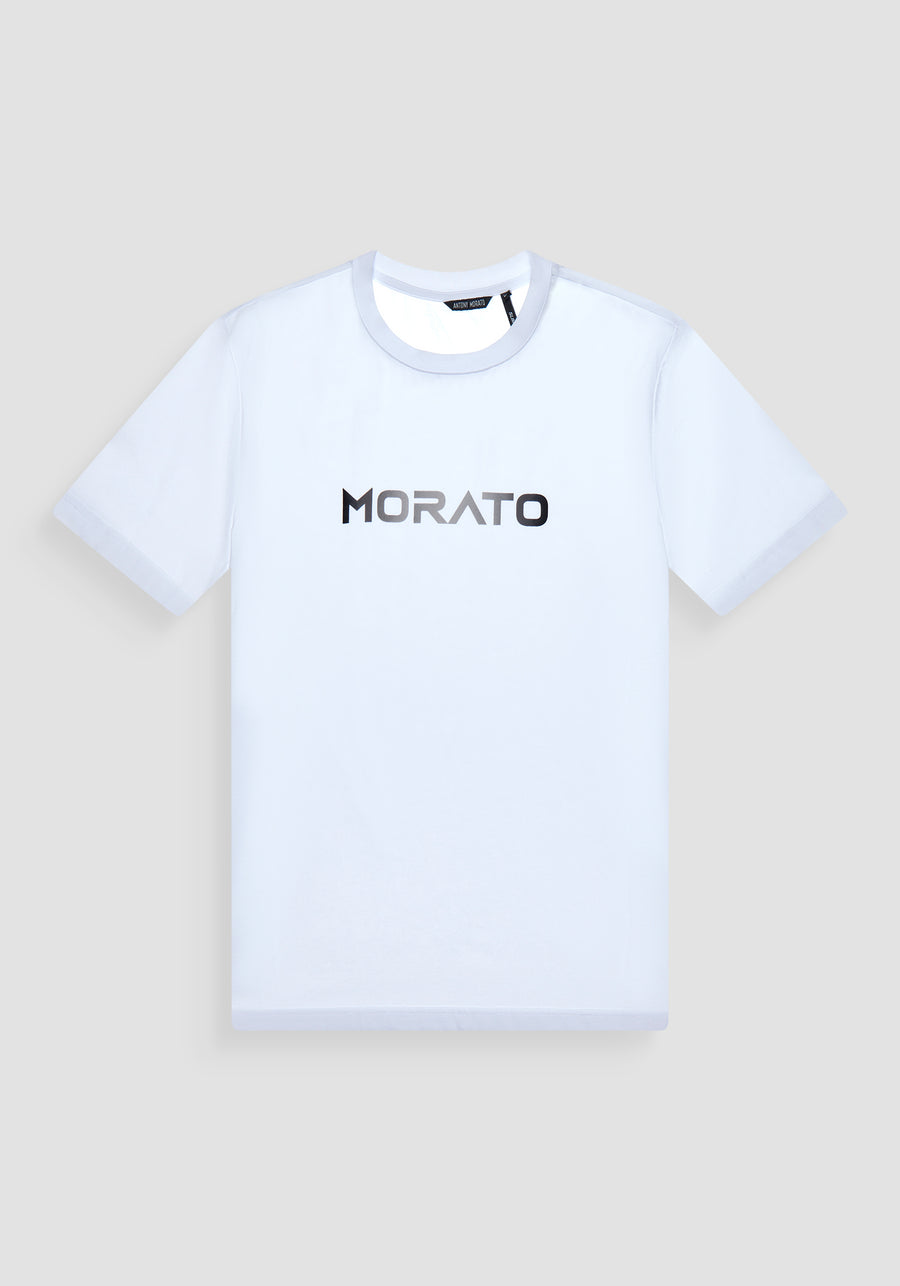 T-SHIRT SLIM FIT DE JERSEY DE ALGODÓN BLANCO CON ESTAMPADO DIFUMINADO