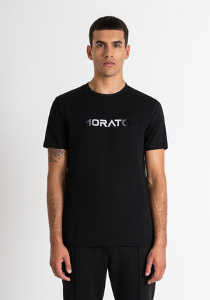 T-SHIRT SLIM FIT DE JERSEY DE ALGODÓN NEGRO CON ESTAMPADO DIFUMINADO