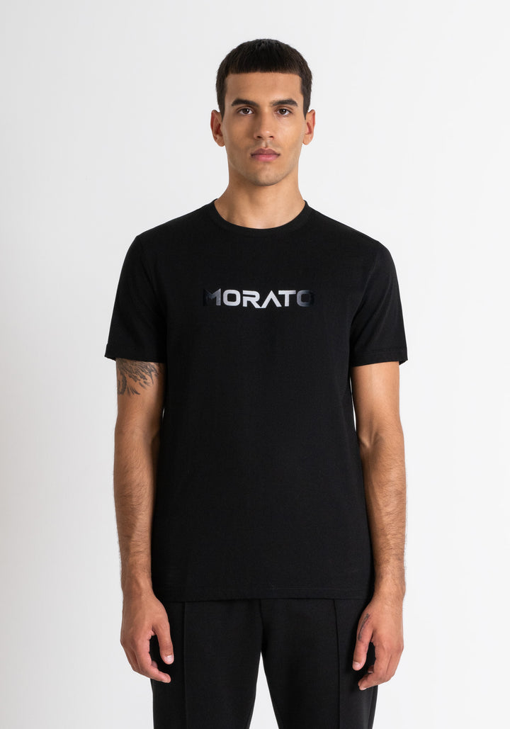 T-SHIRT SLIM FIT DE JERSEY DE ALGODÓN NEGRO CON ESTAMPADO DIFUMINADO