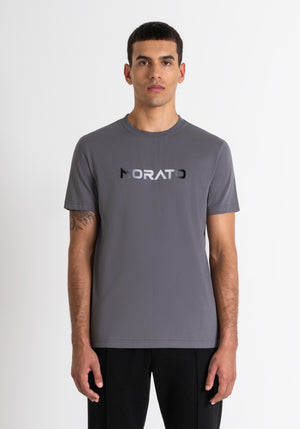 T-SHIRT SLIM FIT DE JERSEY DE ALGODÓN GRIS CON ESTAMPADO DIFUMINADO