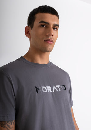 T-SHIRT SLIM FIT DE JERSEY DE ALGODÓN GRIS CON ESTAMPADO DIFUMINADO