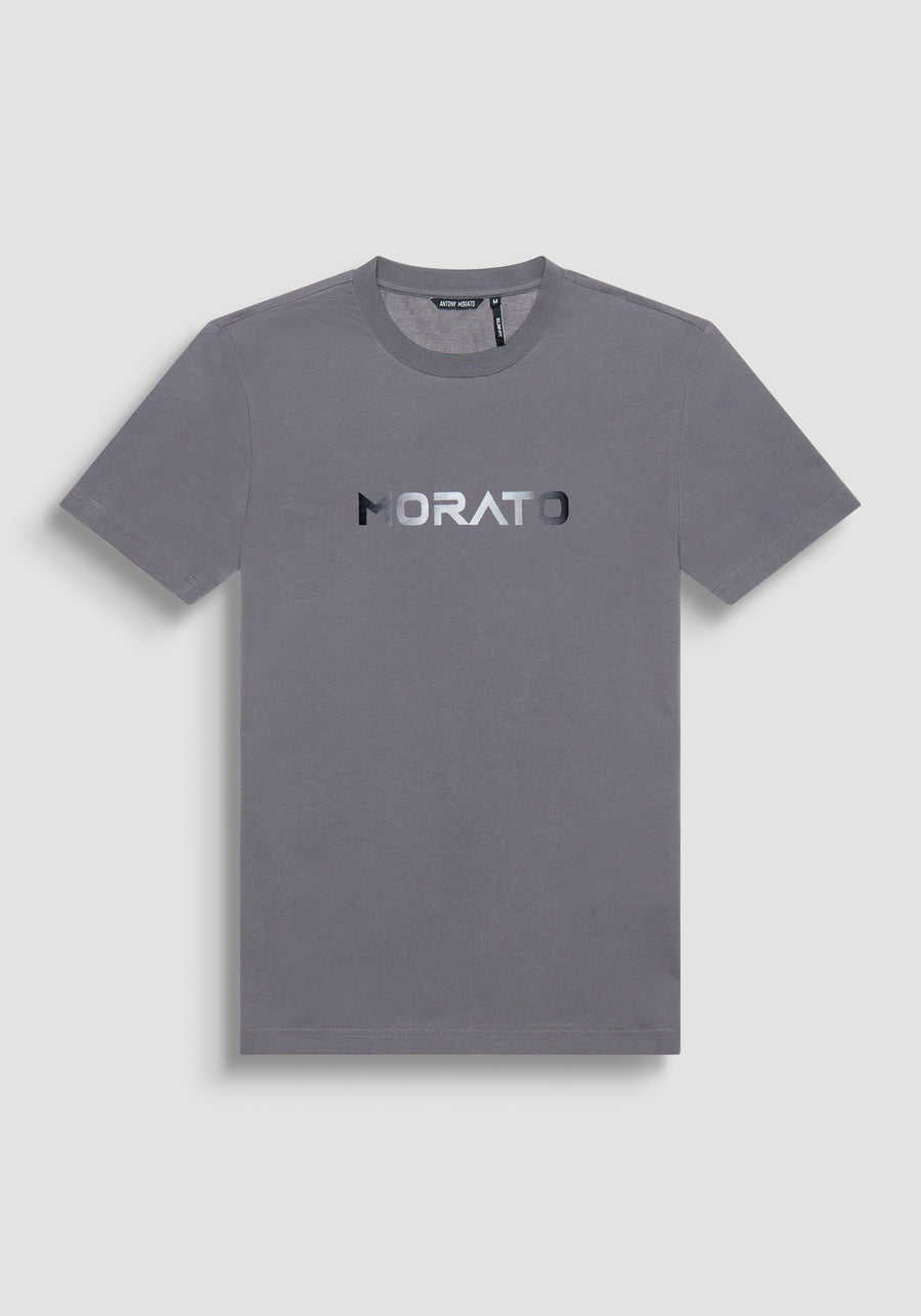 T-SHIRT SLIM FIT DE JERSEY DE ALGODÓN GRIS CON ESTAMPADO DIFUMINADO