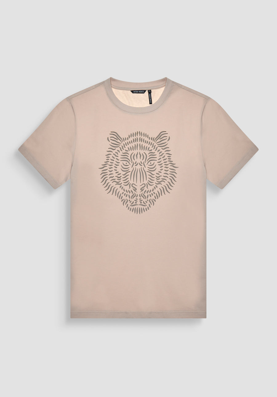 T-SHIRT REGULAR FIT BLANCA DE TEJIDO DE JERSEY DE ALGODÓN CON ESTAMPADO DE TIGRE DE GOMA