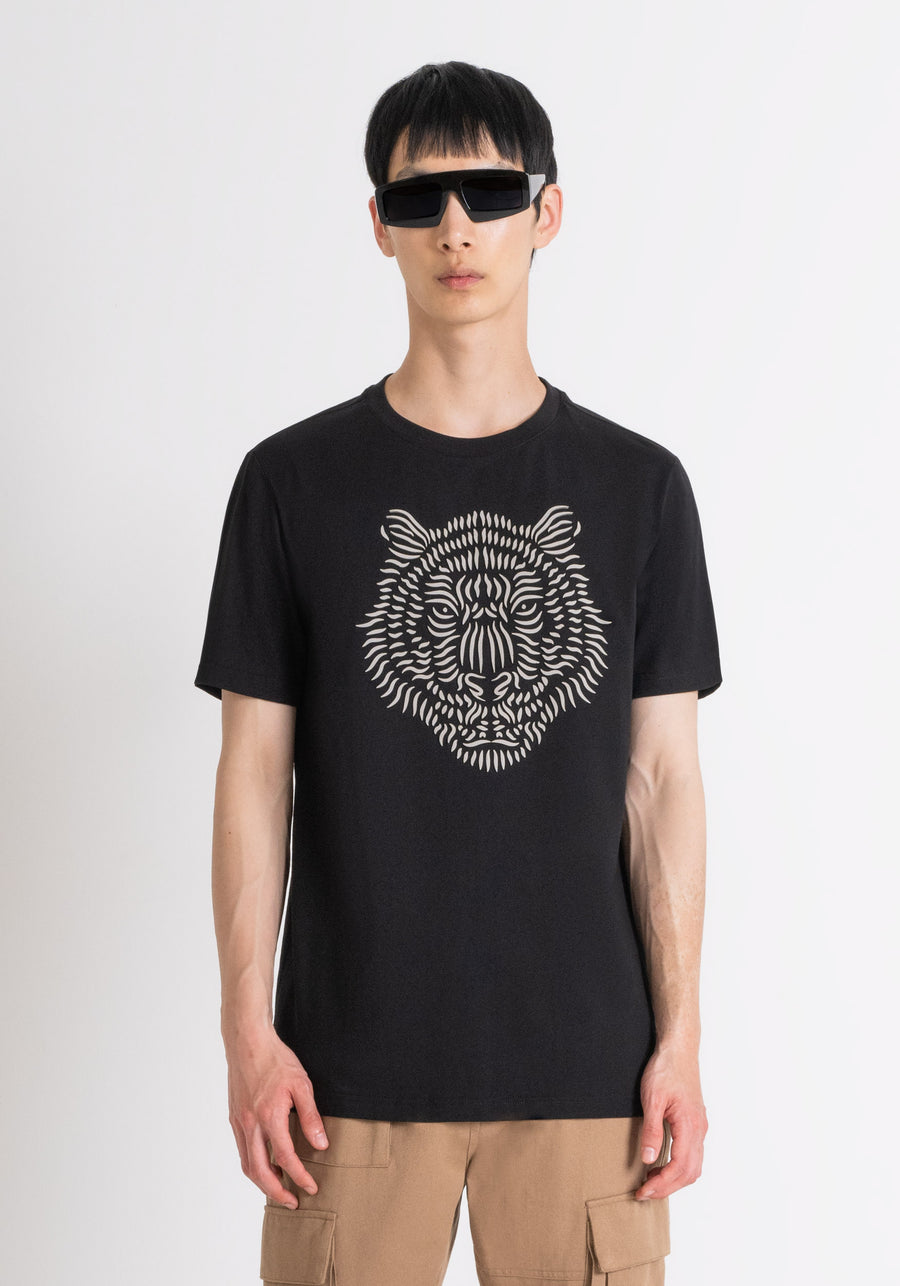 T-SHIRT REGULAR FIT DE TEJIDO DE JERSEY DE ALGODÓN CON ESTAMPADO DE TIGRE DE GOMA