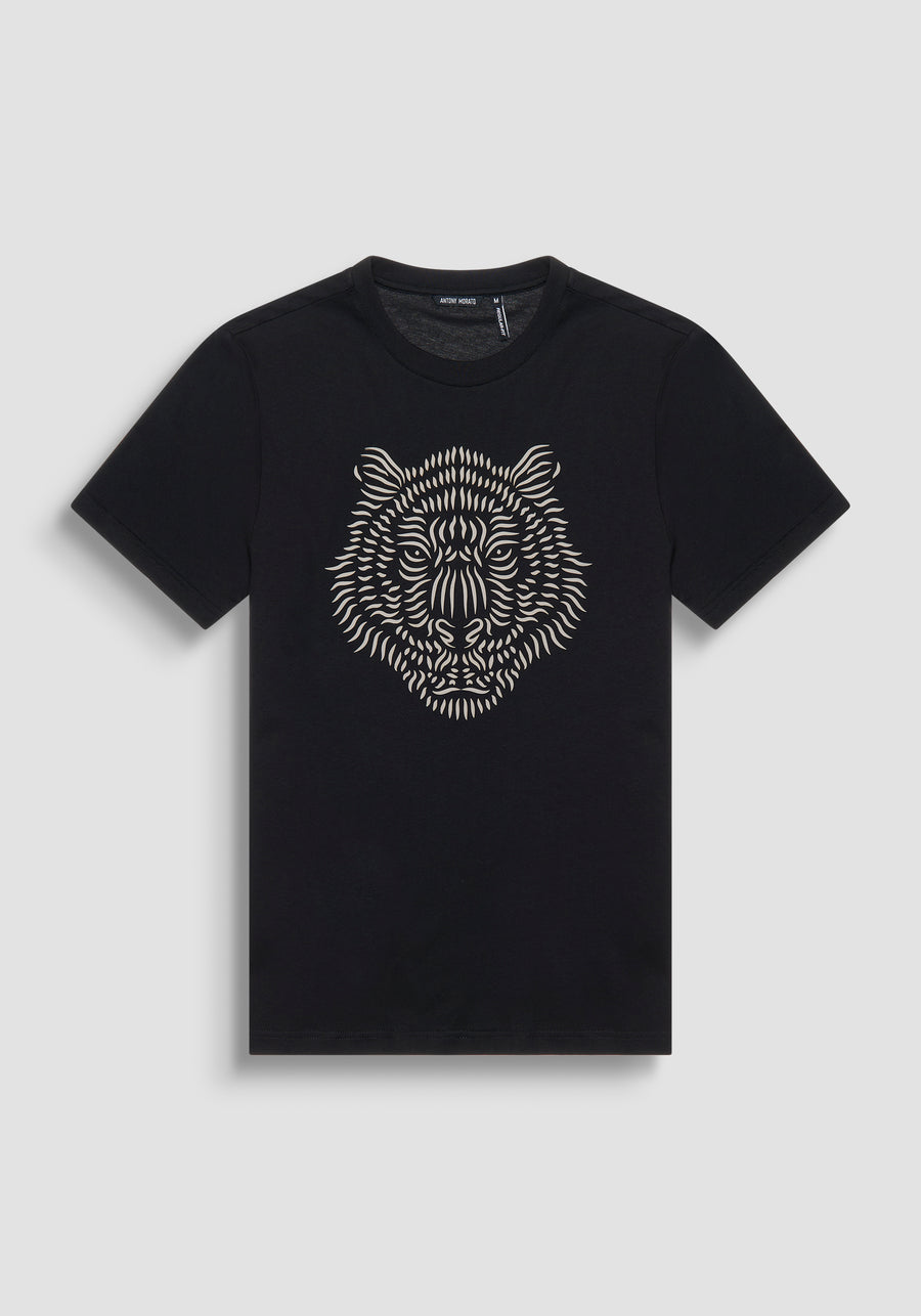 T-SHIRT REGULAR FIT DE TEJIDO DE JERSEY DE ALGODÓN CON ESTAMPADO DE TIGRE DE GOMA