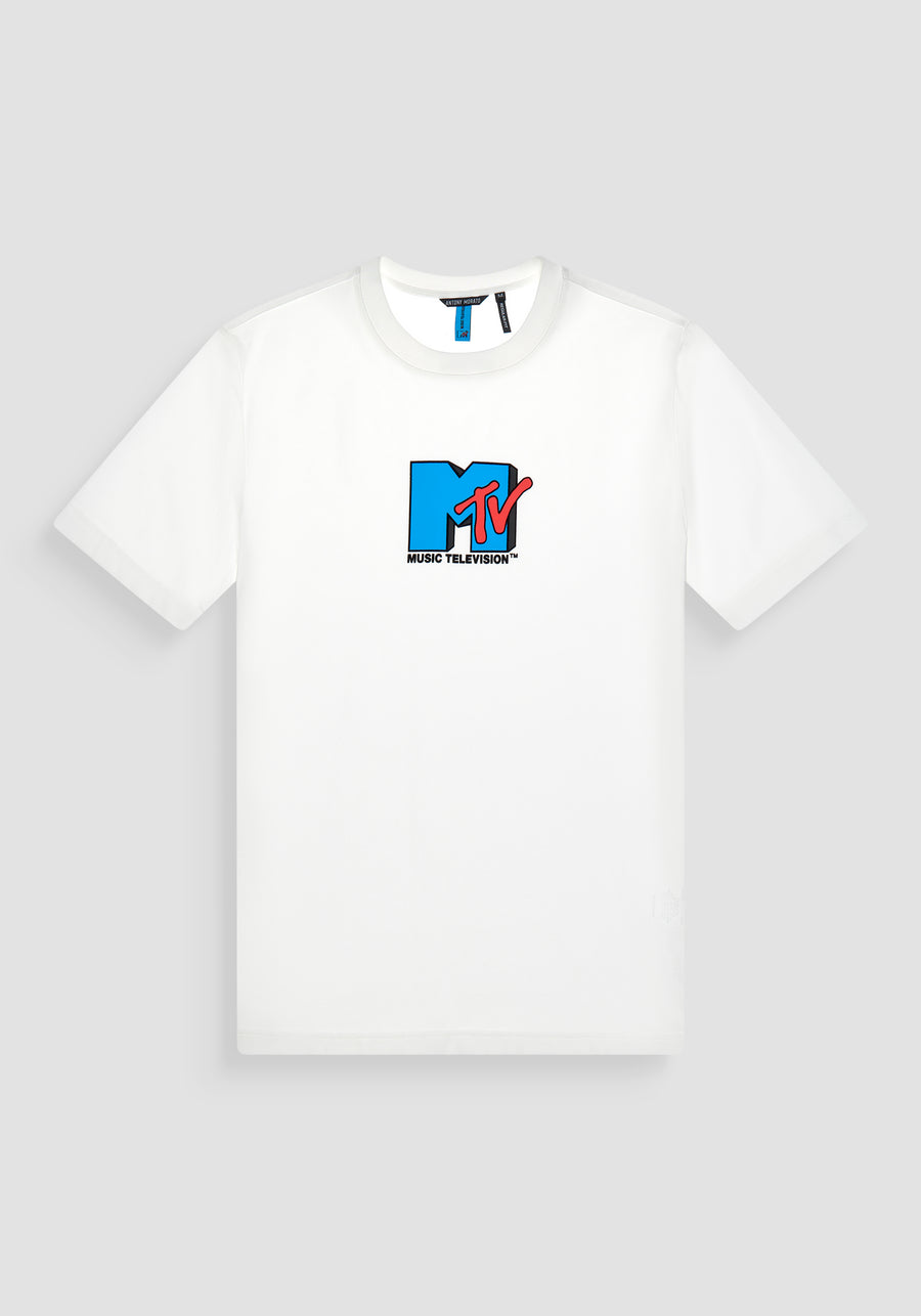 T-SHIRT REGULAR FIT BLANCA DE JERSEY ALGODÓN CON LOGOTIPO DE "MTV"