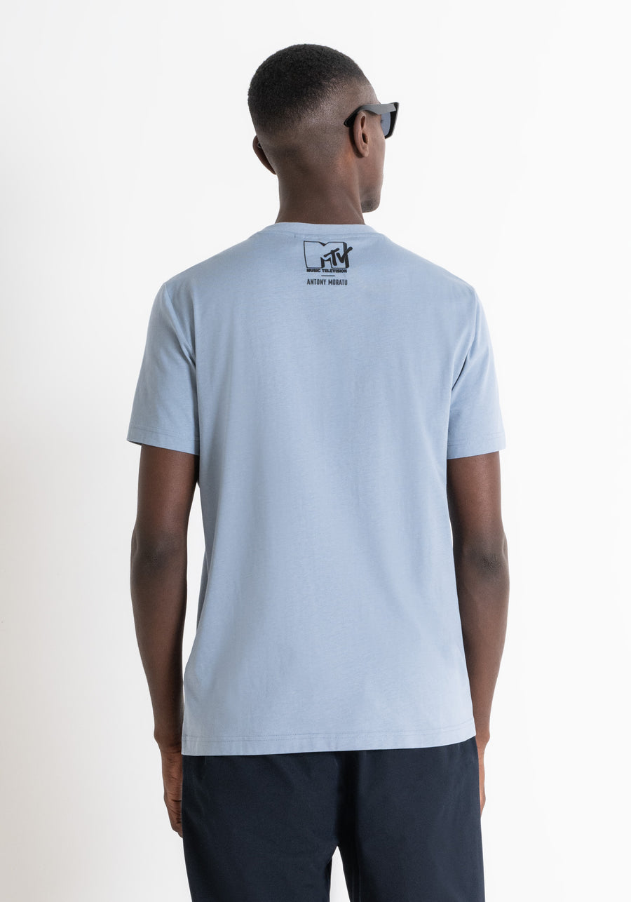 T-SHIRT REGULAR FIT AQUA DE JERSEY ALGODÓN CON LOGOTIPO DE "MTV"
