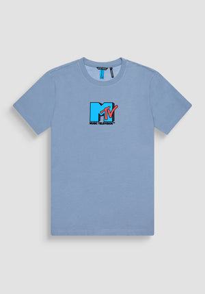 T-SHIRT REGULAR FIT AQUA DE JERSEY ALGODÓN CON LOGOTIPO DE "MTV"