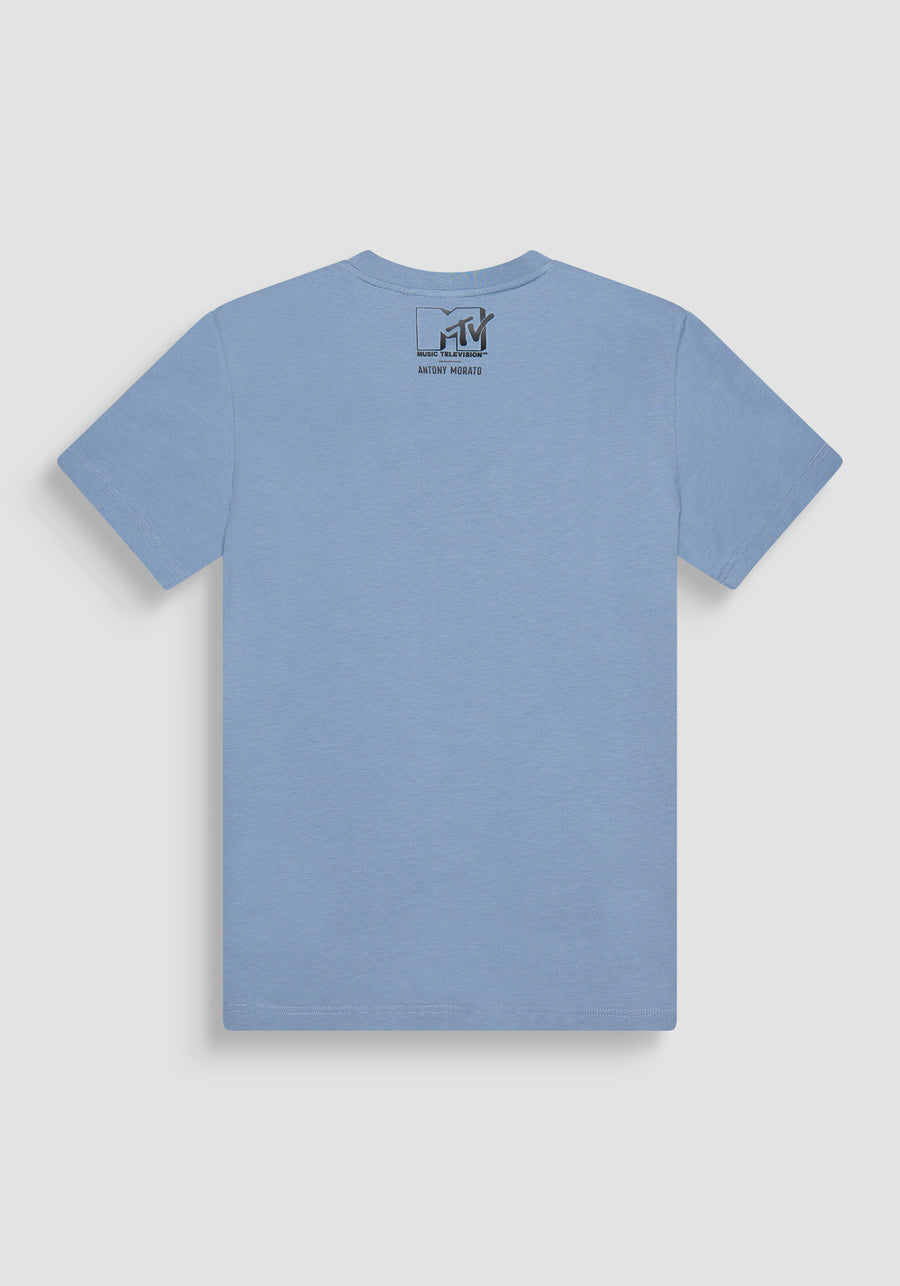 T-SHIRT REGULAR FIT AQUA DE JERSEY ALGODÓN CON LOGOTIPO DE "MTV"