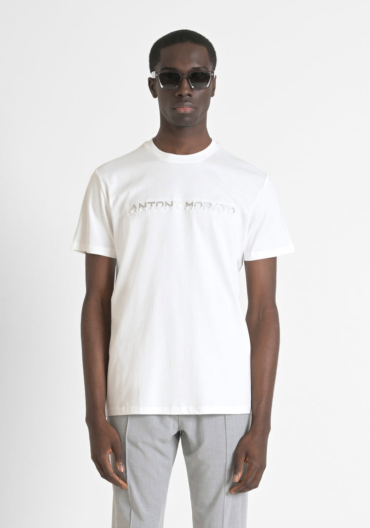 T-SHIRT REGULAR FIT DE ALGODÓN PURO CON ESTAMPADO DE LOGOTIPO EN RELIEVE EN DOS TONOS