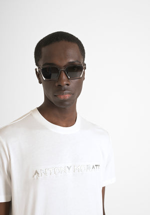T-SHIRT REGULAR FIT DE ALGODÓN PURO CON ESTAMPADO DE LOGOTIPO EN RELIEVE EN DOS TONOS