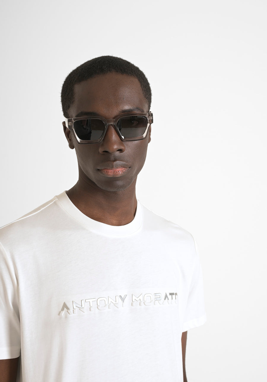 T-SHIRT REGULAR FIT DE ALGODÓN PURO CON ESTAMPADO DE LOGOTIPO EN RELIEVE EN DOS TONOS