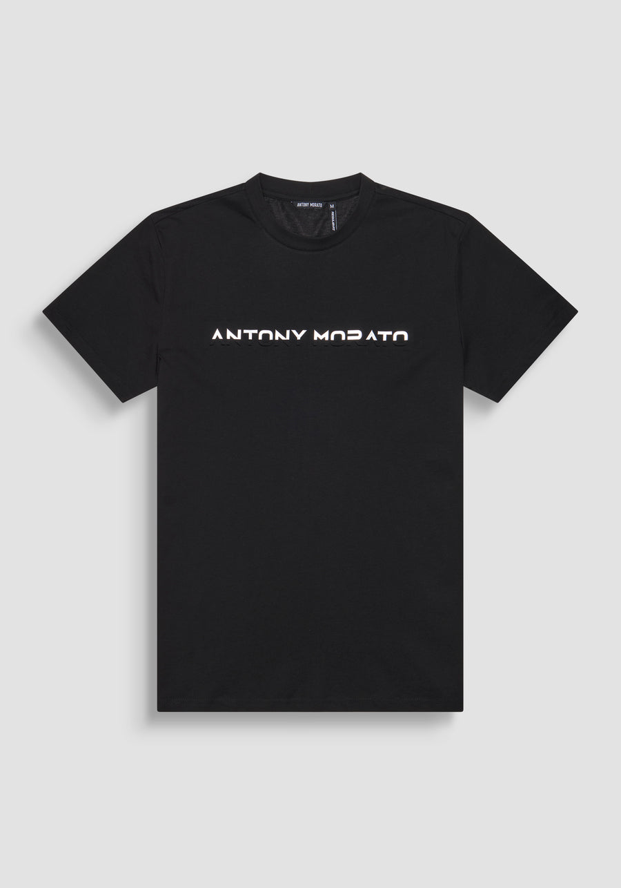 T-SHIRT REGULAR FIT DE ALGODÓN PURO CON ESTAMPADO DE LOGOTIPO EN RELIEVE EN DOS TONOS