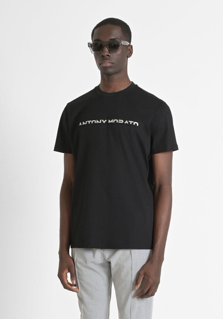 T-SHIRT REGULAR FIT DE ALGODÓN PURO CON ESTAMPADO DE LOGOTIPO EN RELIEVE EN DOS TONOS