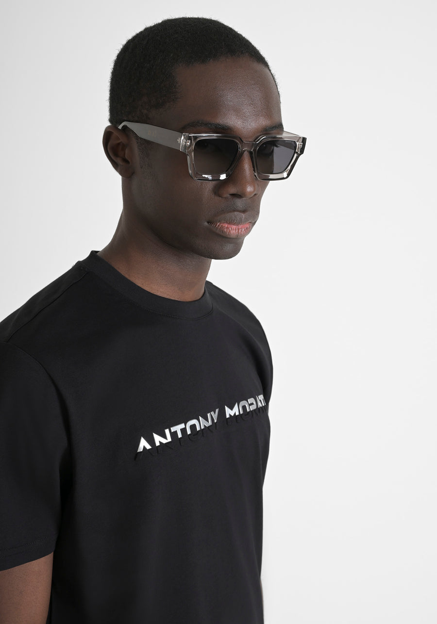 T-SHIRT REGULAR FIT DE ALGODÓN PURO CON ESTAMPADO DE LOGOTIPO EN RELIEVE EN DOS TONOS