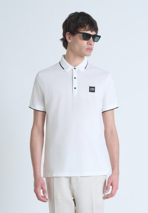 POLO REGULAR FIT DE PURO ALGODÓN CON PATRÓN GEOMÉTRICO INTEGRAL Y LOGOTIPO EN RELIEVE