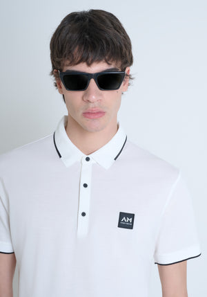POLO REGULAR FIT DE PURO ALGODÓN CON PATRÓN GEOMÉTRICO INTEGRAL Y LOGOTIPO EN RELIEVE