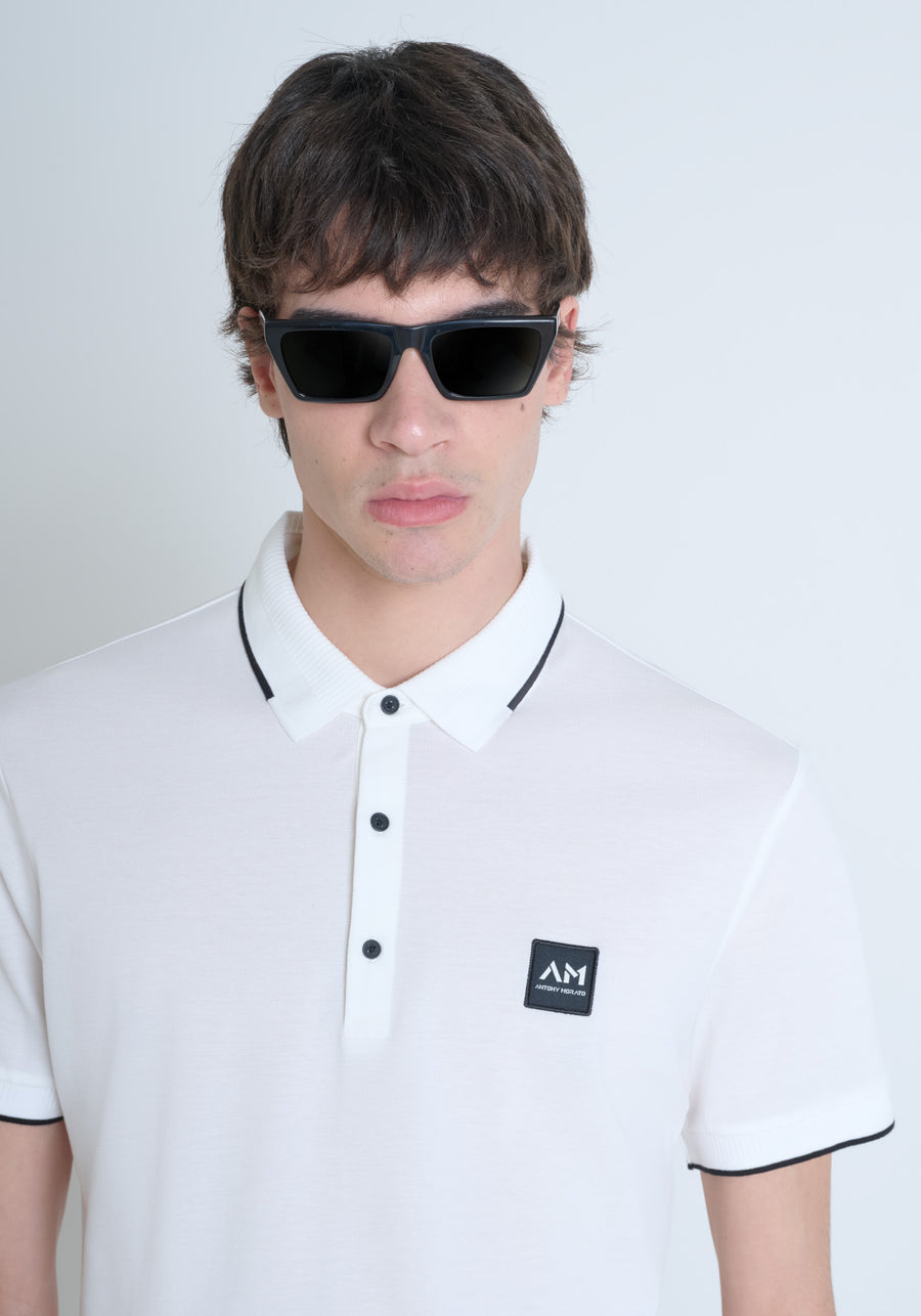 POLO REGULAR FIT DE PURO ALGODÓN CON PATRÓN GEOMÉTRICO INTEGRAL Y LOGOTIPO EN RELIEVE