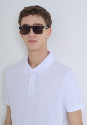 POLO REGULAR FIT DE PUNTO DE ALGODÓN CON ESTAMPADO DE TIGRE REFLECTANTE Y LOGOTIPO EN LA PARTE TRASERA
