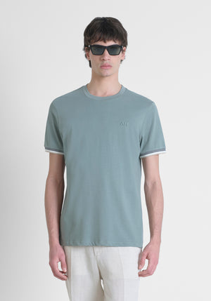 T-SHIRT REGULAR FIT DE PUNTO DE ALGODÓN PURO CON MONOGRAMA ESTAMPADO