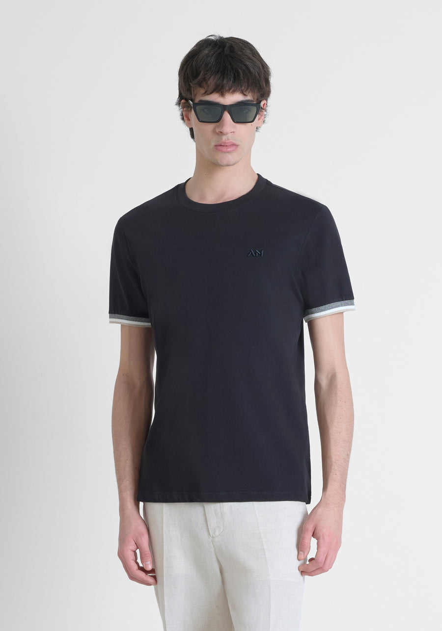 T-SHIRT REGULAR FIT DE PUNTO DE ALGODÓN PURO CON MONOGRAMA ESTAMPADO