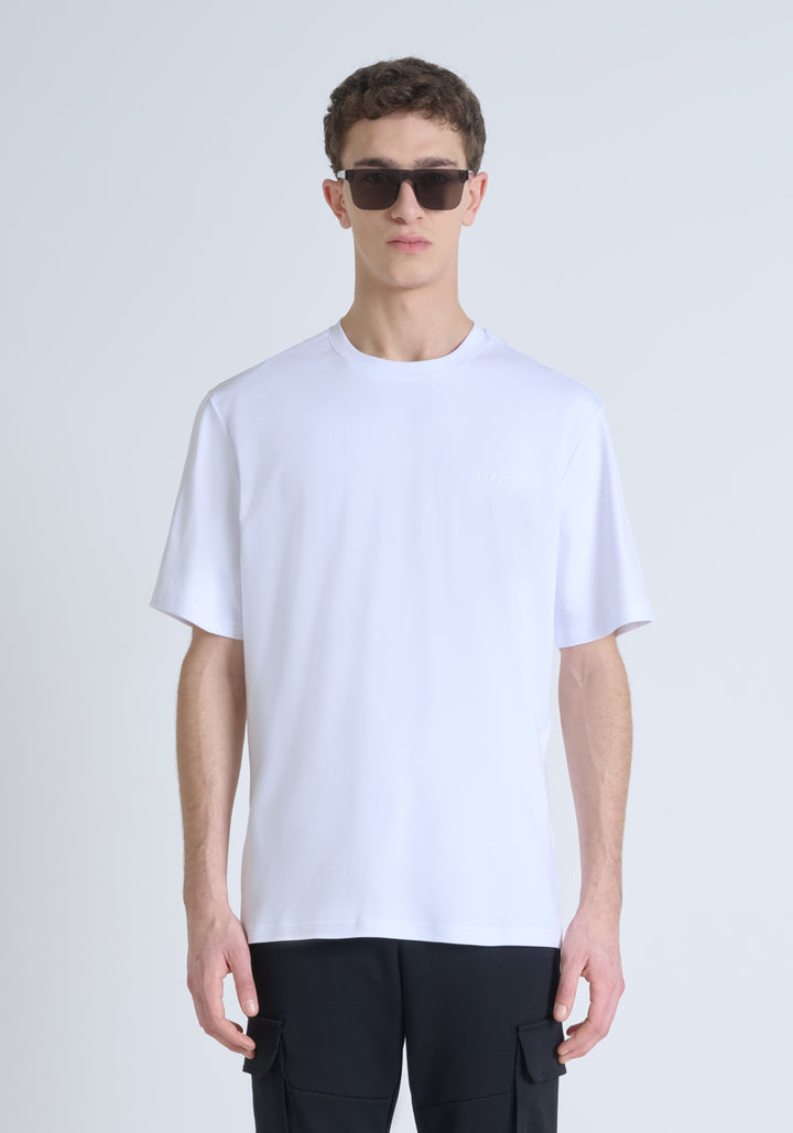 T-SHIRT RELAXED FIT DE PUNTO DE ALGODÓN PURO CON ESTAMPADO MINIMALISTA Y LOGOTIPO EN LA PARTE TRASERA