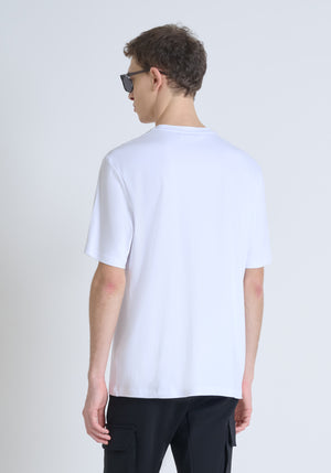 T-SHIRT RELAXED FIT DE PUNTO DE ALGODÓN PURO CON ESTAMPADO MINIMALISTA Y LOGOTIPO EN LA PARTE TRASERA