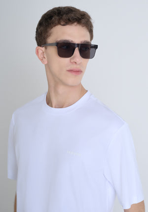T-SHIRT RELAXED FIT DE PUNTO DE ALGODÓN PURO CON ESTAMPADO MINIMALISTA Y LOGOTIPO EN LA PARTE TRASERA