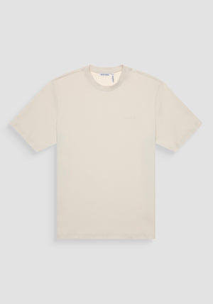 T-SHIRT RELAXED FIT DE PUNTO DE ALGODÓN PURO CON ESTAMPADO MINIMALISTA Y LOGOTIPO EN LA PARTE TRASERA