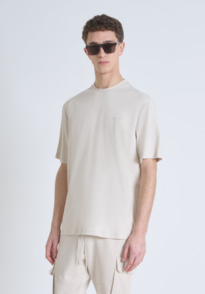 T-SHIRT RELAXED FIT DE PUNTO DE ALGODÓN PURO CON ESTAMPADO MINIMALISTA Y LOGOTIPO EN LA PARTE TRASERA