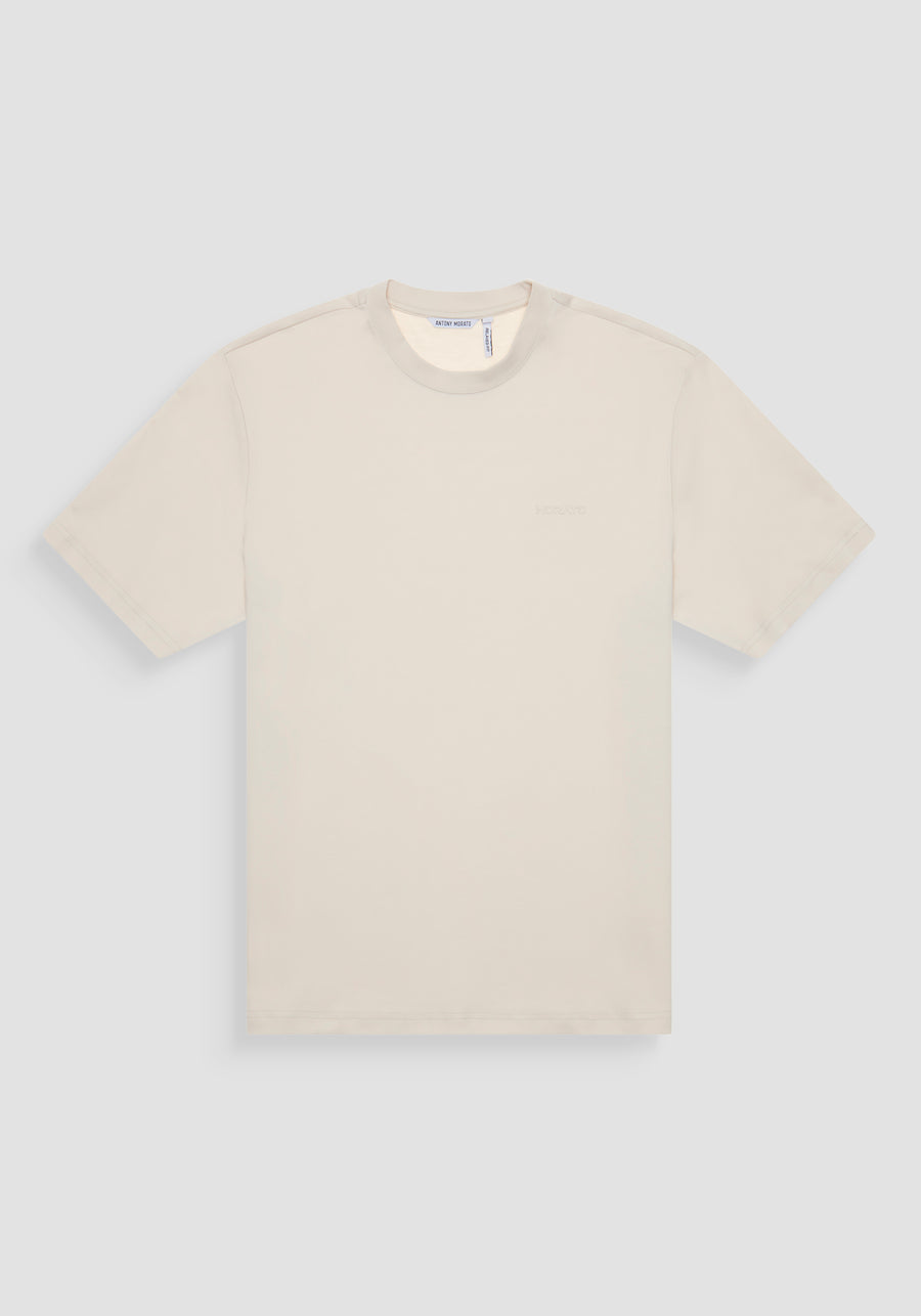T-SHIRT RELAXED FIT DE PUNTO DE ALGODÓN PURO CON ESTAMPADO MINIMALISTA Y LOGOTIPO EN LA PARTE TRASERA