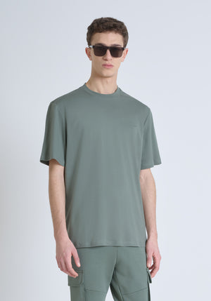T-SHIRT RELAXED FIT DE PUNTO DE ALGODÓN PURO CON ESTAMPADO MINIMALISTA Y LOGOTIPO EN LA PARTE TRASERA