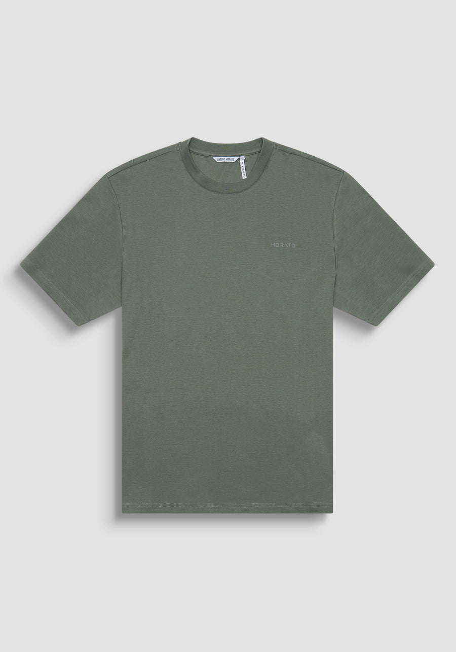 T-SHIRT RELAXED FIT DE PUNTO DE ALGODÓN PURO CON ESTAMPADO MINIMALISTA Y LOGOTIPO EN LA PARTE TRASERA