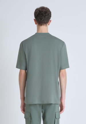 T-SHIRT RELAXED FIT DE PUNTO DE ALGODÓN PURO CON ESTAMPADO MINIMALISTA Y LOGOTIPO EN LA PARTE TRASERA