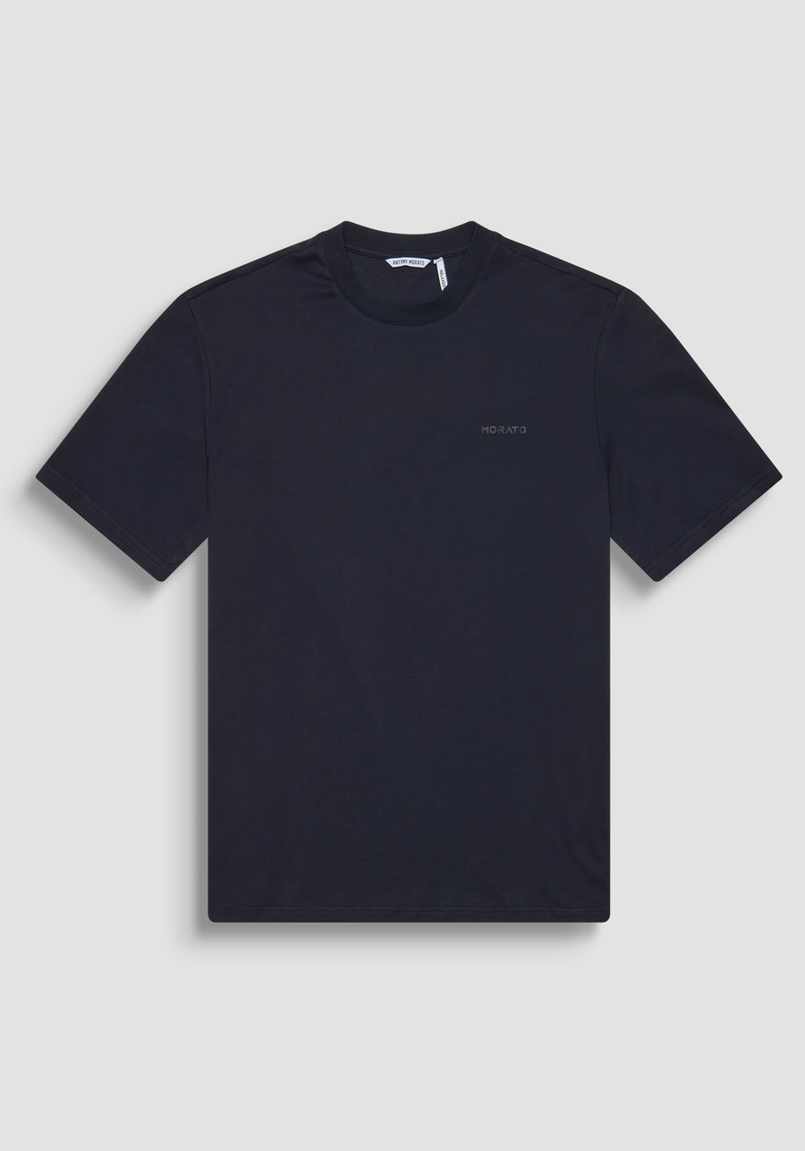 T-SHIRT RELAXED FIT DE PUNTO DE ALGODÓN PURO CON ESTAMPADO MINIMALISTA Y LOGOTIPO EN LA PARTE TRASERA
