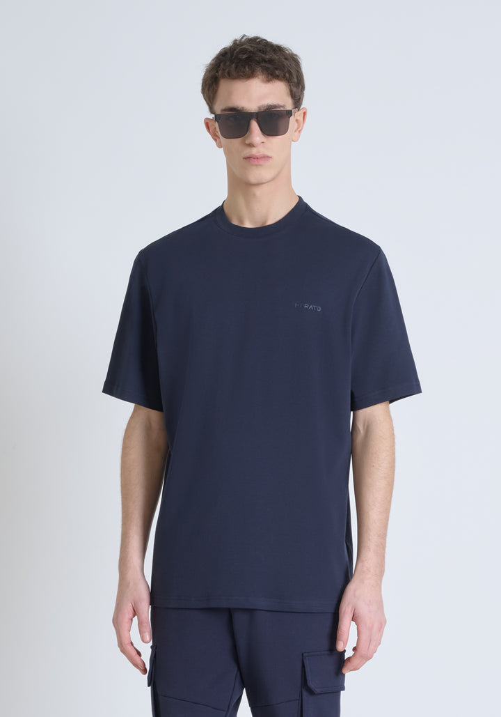 T-SHIRT RELAXED FIT DE PUNTO DE ALGODÓN PURO CON ESTAMPADO MINIMALISTA Y LOGOTIPO EN LA PARTE TRASERA