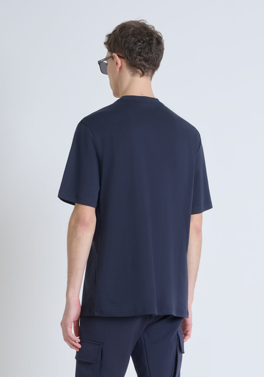T-SHIRT RELAXED FIT DE PUNTO DE ALGODÓN PURO CON ESTAMPADO MINIMALISTA Y LOGOTIPO EN LA PARTE TRASERA