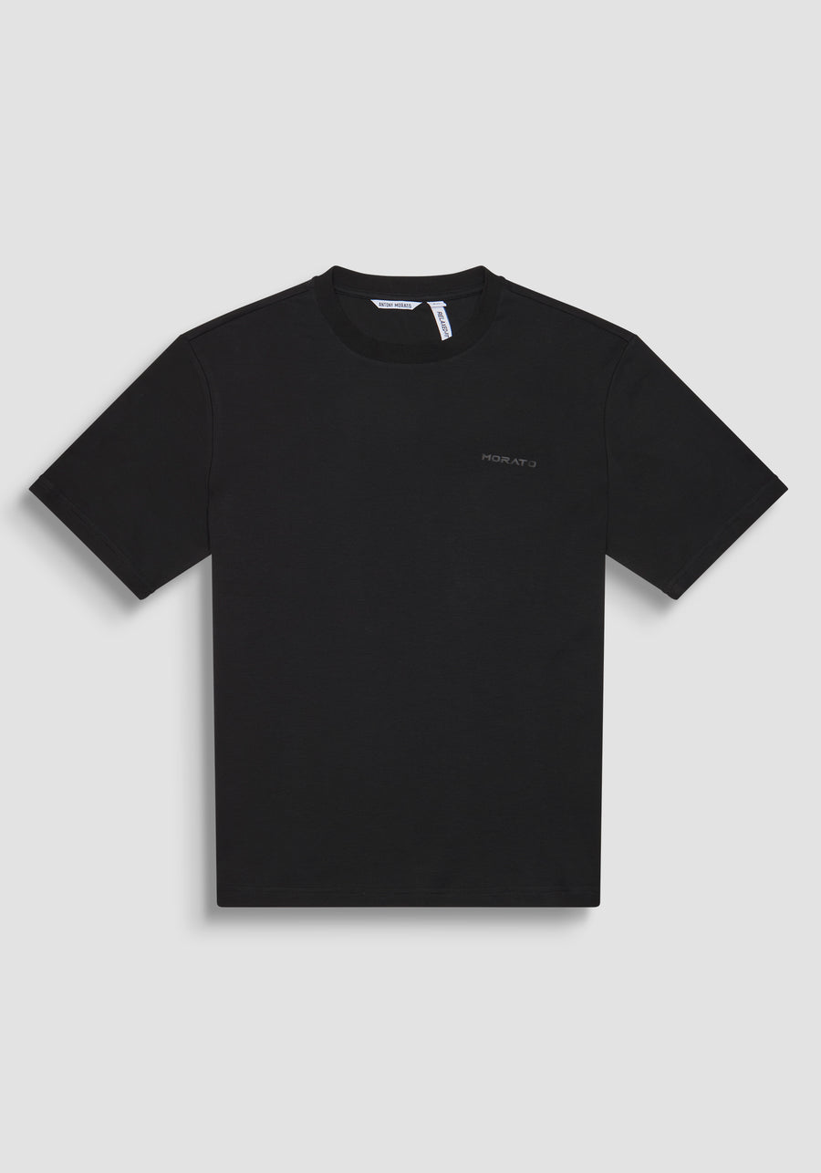 T-SHIRT RELAXED FIT DE PUNTO DE ALGODÓN PURO CON ESTAMPADO MINIMALISTA Y LOGOTIPO EN LA PARTE TRASERA