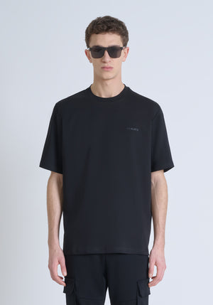 T-SHIRT RELAXED FIT DE PUNTO DE ALGODÓN PURO CON ESTAMPADO MINIMALISTA Y LOGOTIPO EN LA PARTE TRASERA