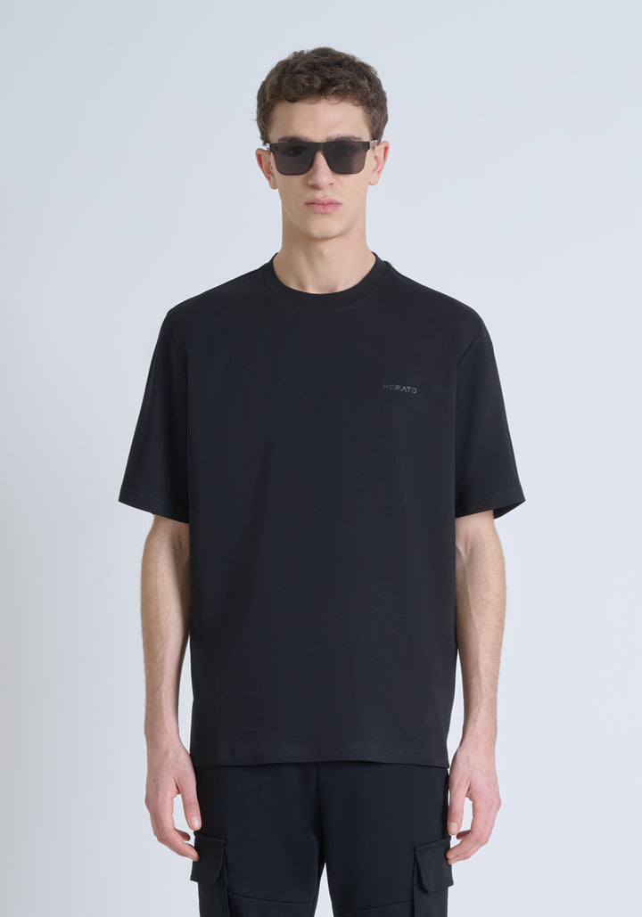 T-SHIRT RELAXED FIT DE PUNTO DE ALGODÓN PURO CON ESTAMPADO MINIMALISTA Y LOGOTIPO EN LA PARTE TRASERA