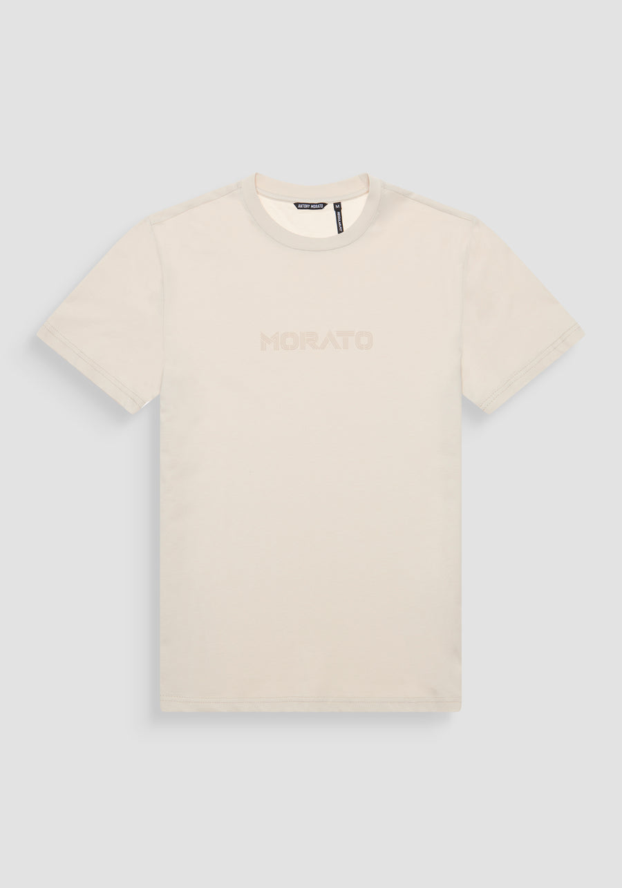 T-SHIRT REGULAR FIT DE PUNTO DE ALGODÓN 100 % CON CUELLO ACANALADO Y MONOGRAMA A JUEGO