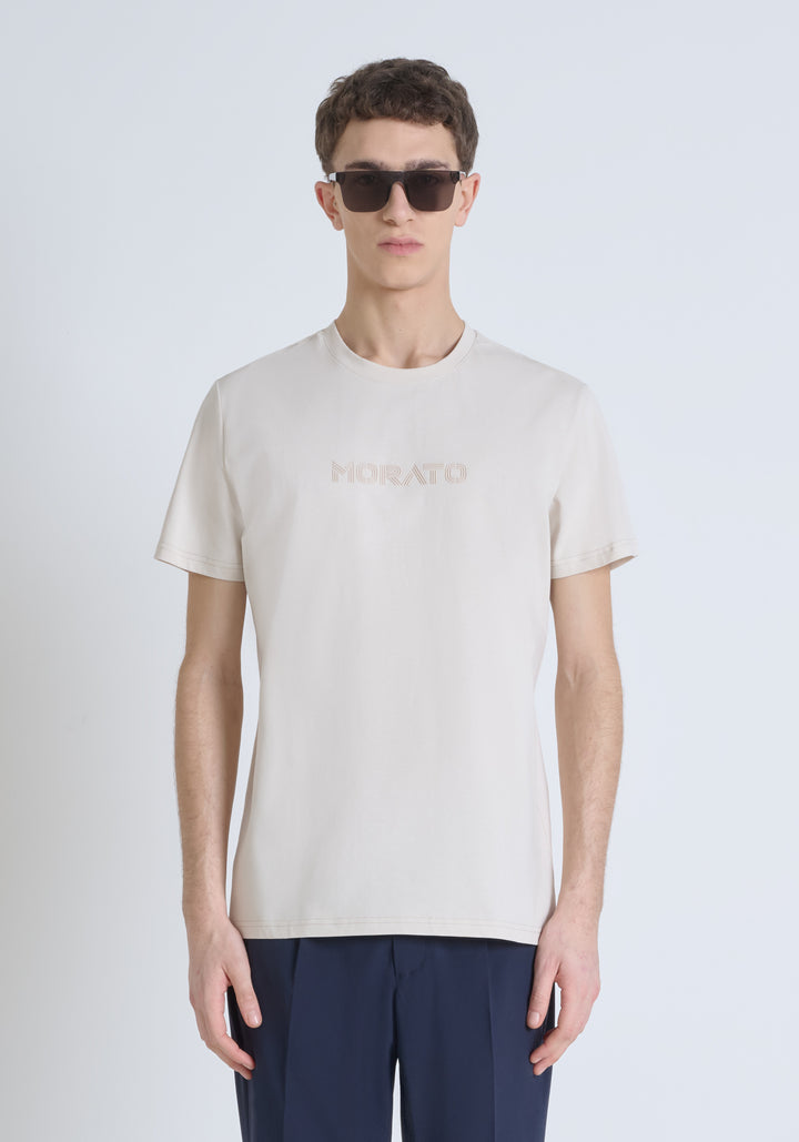 T-SHIRT REGULAR FIT DE PUNTO DE ALGODÓN 100 % CON CUELLO ACANALADO Y MONOGRAMA A JUEGO