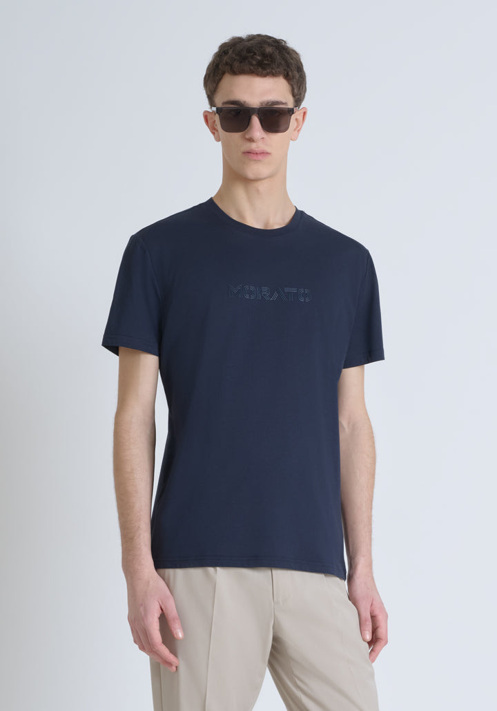 T-SHIRT REGULAR FIT DE PUNTO DE ALGODÓN 100 % CON CUELLO ACANALADO Y MONOGRAMA A JUEGO