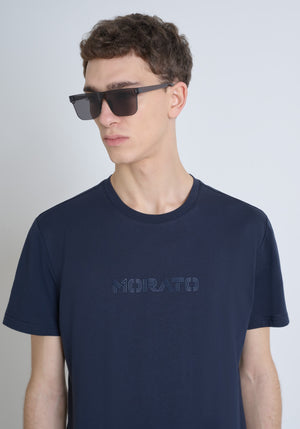 T-SHIRT REGULAR FIT DE PUNTO DE ALGODÓN 100 % CON CUELLO ACANALADO Y MONOGRAMA A JUEGO